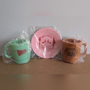 Nintendo Kirby's Burger Ichiban Kuji Mugs & Plate, Green, Pink, & Brown